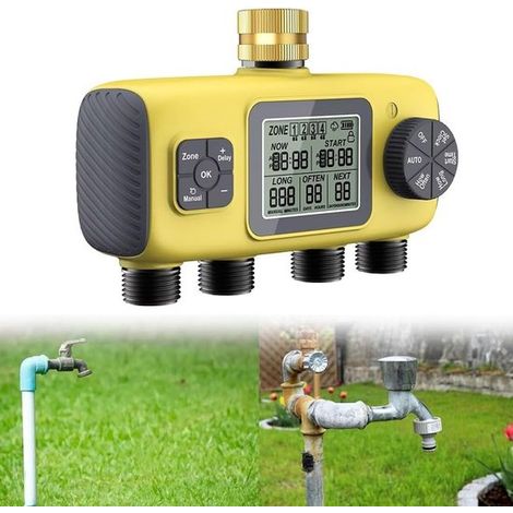 Temporizador de riego – Sistema automático de 4 vías, rosca BSP de 1,9 cm, para césped y plantas. (1/5)