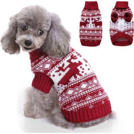 1 pull de Noël pour chien, col roulé en maille, laine chaude, adapté chiens et chats, tailles S à XL (1/5)