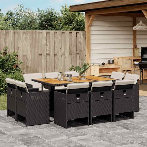 11-tlg. Garten-Essgruppe mit Kissen Schwarz Poly Rattan (1/5)