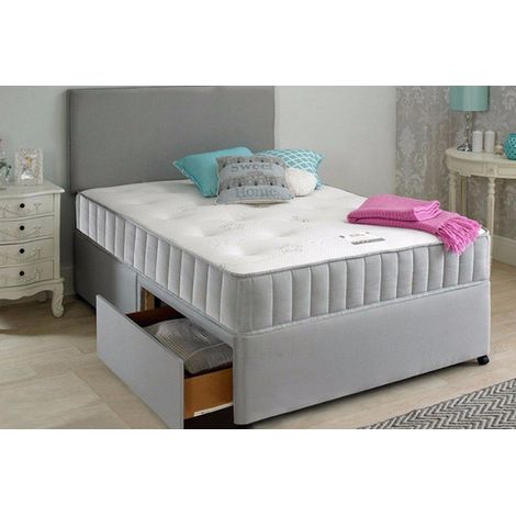 Divan Fabric Bed with Headboard and Open Sprung Memory Foam - No Drawers - 2ft6