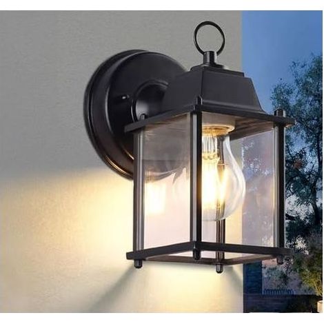 Applique Murale Extérieure E27 en Aluminium et Verre, Luminaire IP44 Étanche pour Façade de Maison (1/5)