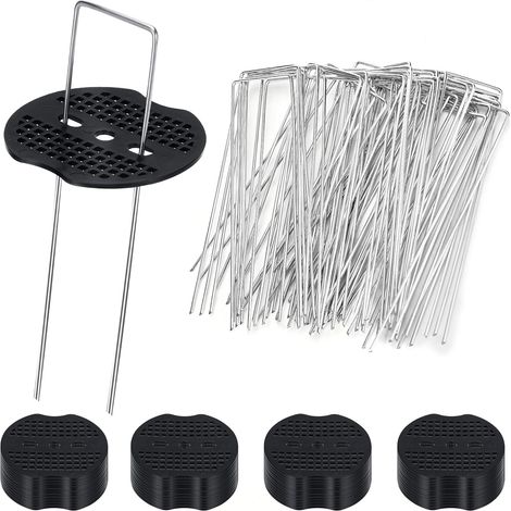 50 Piquets de Jardin, Acier Galvanisé, 150x40mm, Avec Rondelles, Pour Toile De Paillage, Gazon Artificiel