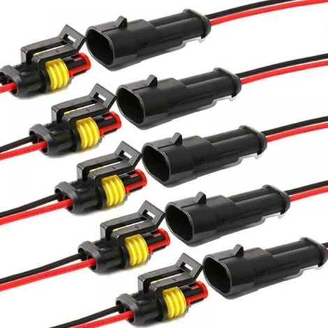 Connecteur étanche, connecteur de fil autobloquant à 2 broches avec fil marin 16 AWG pour voitures, camions, bateaux et connexions de fils électriques. (Paquet de 5) (1/4)