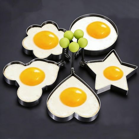 Lot de 5 anneaux à œufs en acier inoxydable – Moules à crêpes antiadhésifs pour faire frire des œufs et des omelettes – Gadgets de cuisine et accessoires de cuisine durables