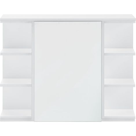 Armario de pared de diseño mueble de baño colgante puerta con espejo estantes ajustables tablero de partículas de melamina 64 x 80 x 20 cm blanco 030005927