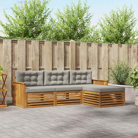 vidaXL Outdoor-Sofagarnitur mit Kissen Natürlich und Hellgrau (1/5)