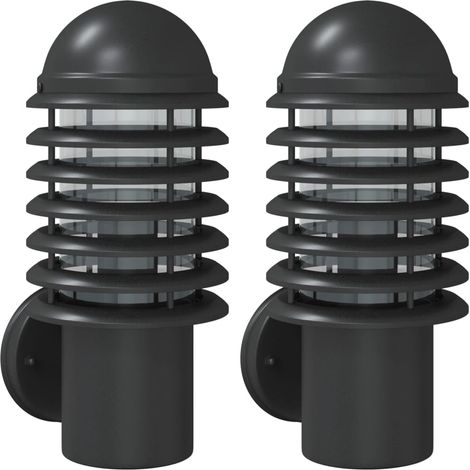 Lot de 2 appliques murales d'extérieur 15 x 15 x 33,5 cm résistance intempéries design contemporain en acier inoxydable noir