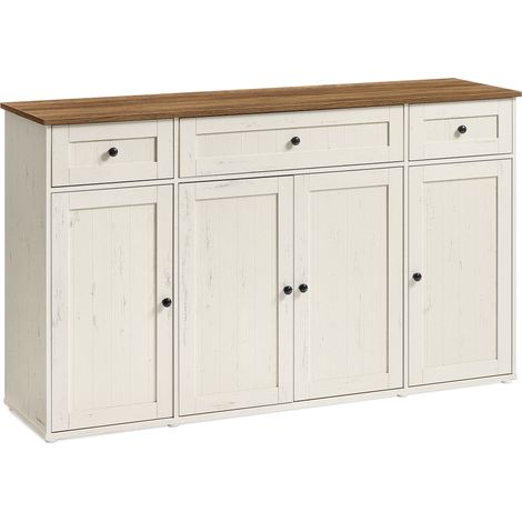 Buffet, Toolless Assemblage Ultra-rapide sans Outils, Meuble de Rangement de Cuisine avec Plan de Travail, Étagères Réglables, Blanc Rustique et Marron Miel