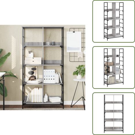 Bücherregal Grau Sonoma 78,5x33x153 cm Holzwerkstoff - BucheRegal - Industrielles Regal - Regal Grau - Holzregal - Bücherständer (1/5)