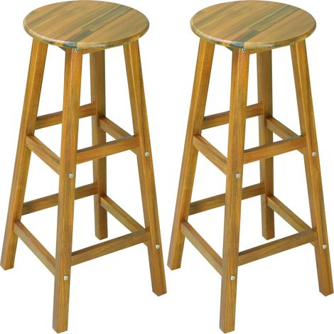 CASARIA® Set of 2 Wooden Bar Stools  75cm Tall Seat Height  Indoor Outdoor Kitchen Garden Breakfast Counter Barstools w/Footrest  Solid Rustic Acacia Wood  150kg Capacity  Brown