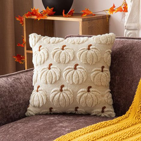 Housse de coussin en forme de citrouille, pour canapé, chambre à coucher, salon, balcon, fauteuil, beige 2, 45 x 45 cm (1/5)