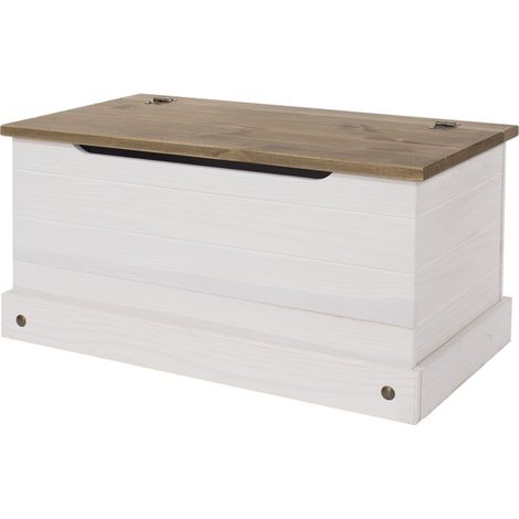 Corona Storage Trunk - Pine/Particle Board - 90.2 x 48 x 44.5 cm - White Wax/Antique Waxed Pine
