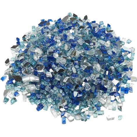 Mophorn Feuerglas, 4,5 kg, reflektierende Glassteine für Feuerstellen, 12,7 mm Glasperlen, dekorative Glasfelsen für Kamine, Feuerkristalle und Feuerperlen, Kobaltblau, Aquablau, Transparent