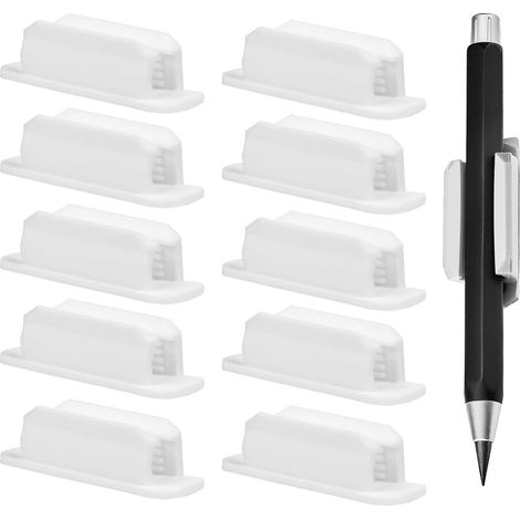 Set of 10 self-adhesive silicone pen holders with adhesive backing for markers, clipboards, whiteboards, and office storage accessories (white) (1/5)