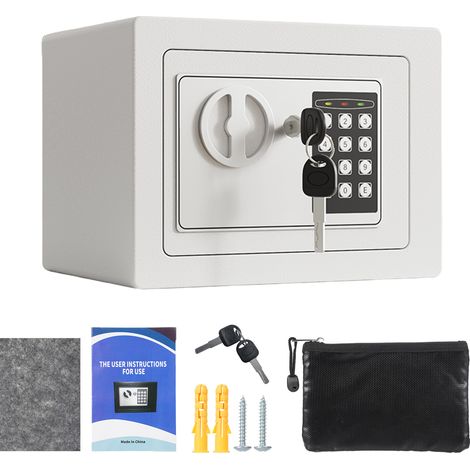 Coffre-fort maison ignifuge étanche + sac documents – Clavier 2 clés secours sécurité numérique documents argent bijoux 0,17 pieds cube blanc perle (1/5)