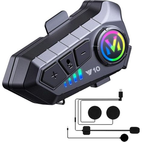 HK&Hanker Casque Moto Haut-parleurs Autonomie Longue Durée de Vie Écouteurs pour Casque IPX6 Réponse/Appel Automatique Contrôle de la Musique Version Intercom Deux Personnes (1/5)