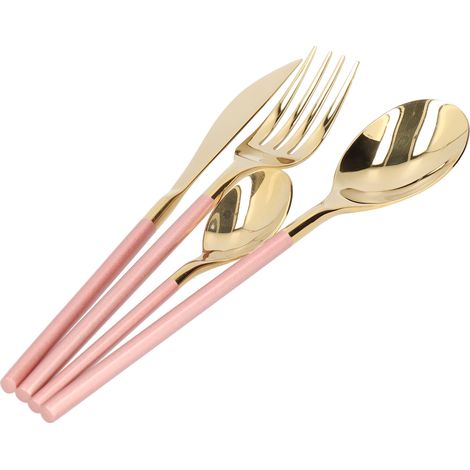 Ensemble de couverts de table style nordique en acier inoxydable (couteau, fourchette, cuillère), rose et or. (1/5)