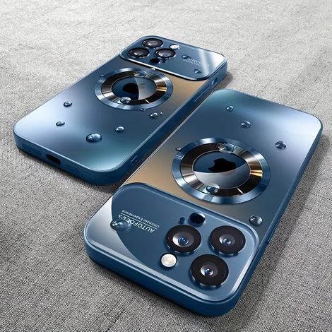(iPhone 13 Pro Max Bleu) Coque magnétique MagSafe en titane mat avec protection d'objectif (1/5)