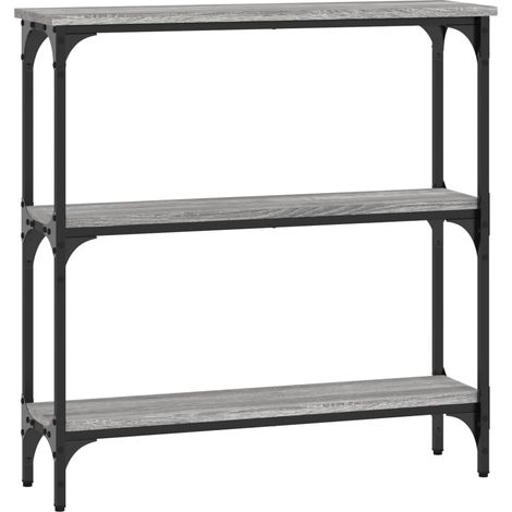 Table console d'entrée fonctionnel et stylé avec étagères 75 x 22,5 x 75 cm bois d'ingénierie gris et métal DEC032235