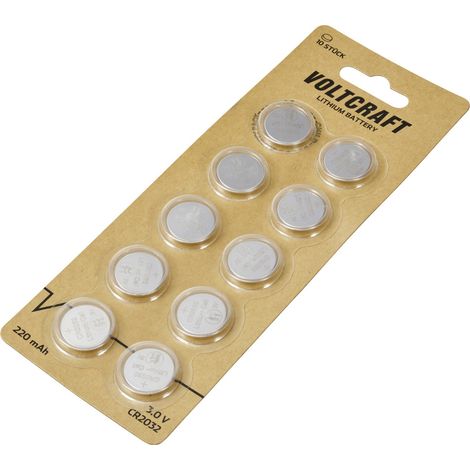 VOLTCRAFT Pile bouton CR 2032 3 V 10 pc(s) 220 mAh lithium VC-16107995