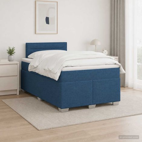 vidaXL Cama box spring con colchón con cabecera Azul 120 x 190 cm Tela (1/5)