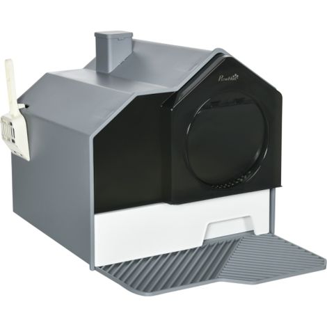 Simpatica lettiera per gatti, include 1 tappetino a setaccio, 1 paletta e base rimovibile. Colore grigio. Consegna a domicilio. (1/5)