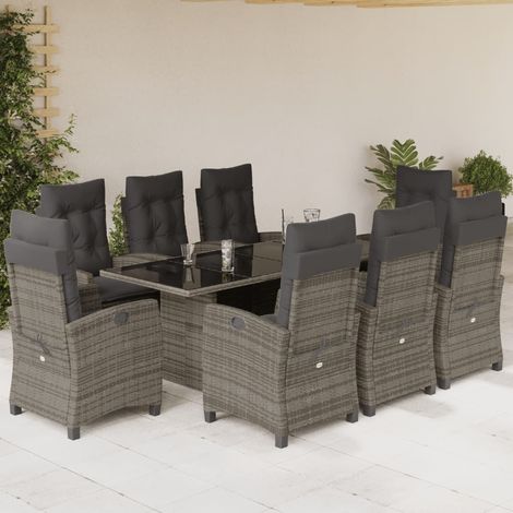 9-tlg. Garten-Essgruppe mit Kissen Grau Poly Rattan (1/5)