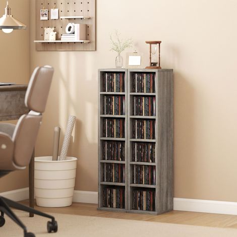 Armoire de rangement CD-DVD - HOMCOM - 6 + 6 compartiments - capacité max. 204 CD - 21 x 22,5 x 88,5 cm - gris