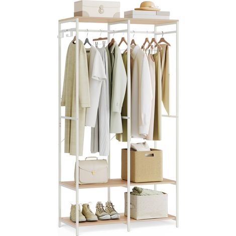 Armoire Vêtements Portable, Penderie Métal Pliable, Étagères de Rangement avec Tringle, Crochet Amovible, 40 x 94,5 x 180 cm, Beige Naturel RGR004W67 (1/5)