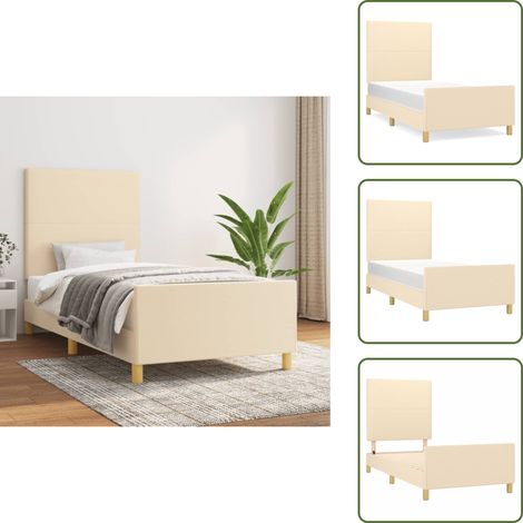 Cama con cabecero - vidaXL Estructura de cama sin colchón tela crema 100x200 cm - Cama de tela