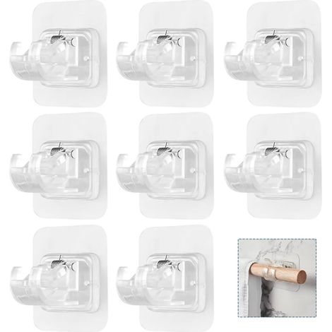 Acht selbstklebende Vorhanghaken, kein Bohren erforderlich, robust, wasserdicht, aus ABS-Material, transparent, 6 x 6 cm, modernes Design, geeignet für Duschvorhänge, Wandteppiche, Handtücher und Mosk