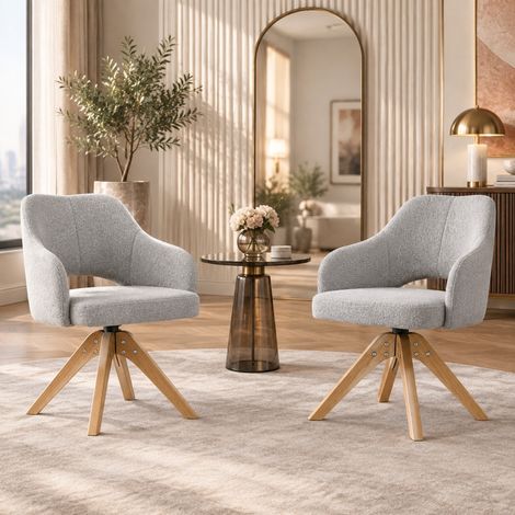 Set di 2 sedie da pranzo girevoli, tessuto grigio chiaro, gambe in legno DESVIAE (1/5)