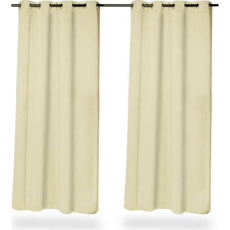 Relaxdays Set 2 Tende Oscuranti per Interni, Termiche, a Drappeggio, Occhielli, Salotto e Camera, 245x135 cm, Beige