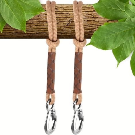 Lot de 2 fixations de balançoire pour poutre et arbre, corde de suspension réglable de 0,6 m avec mousqueton pour hamac, fauteuil suspendu et aire de jeux, suspension de balançoire extérieure (1/5)