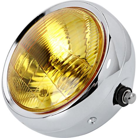 Phare avant moto vintage rond à verre jaune custom compatible CG125 GN125 chromé (1/5)
