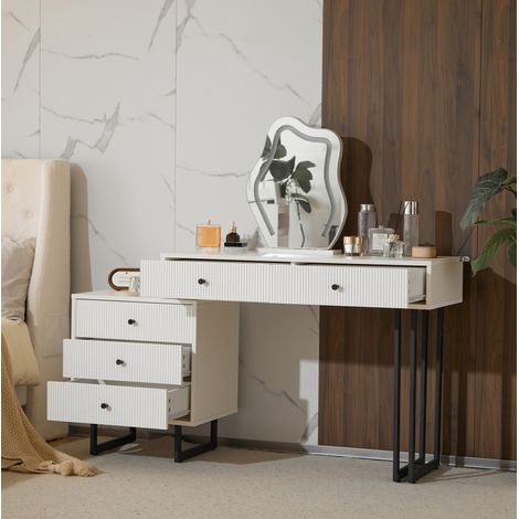 Coiffeuse avec miroir LED 3 couleurs, plateau coulissant, 100 x 40 x 76 cm, blanche (1/5)