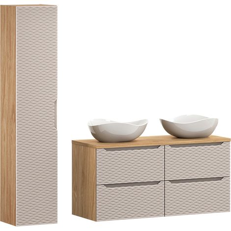 Badmöbel Set 2-teilig mit 120cm Doppelwaschtisch, Eiche mit beige, OLUO-56-BEIGE (1/5)