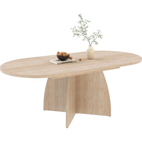 Table à Manger 120/180 x 90 cm extensible Table de Salle à Manger 6 à 8 personnes angles arrondis style épuré effet travertin (1/4)