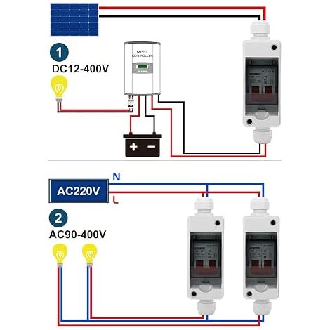 DC Circuit Breaker, 2P, 50A, Miniature Disconnector, Waterproof, PV Solar Circuit Breaker, 1000V (1/4)