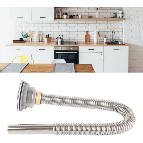 Tuyau d'évacuation d'évier de cuisine en acier inoxydable pour le lavage des légumes, avec couvercle décoratif et anneau désodorisant. Accessoires de vidange pour un seul bac, avec cache décoratif et (1/5)