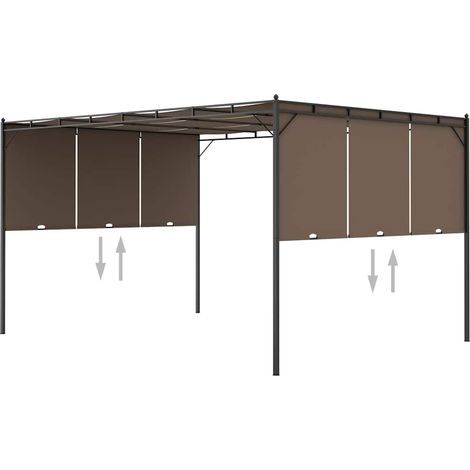 Belvédère de jardin avec rideau latéral 4x3x2,25 m Taupe (1/5)