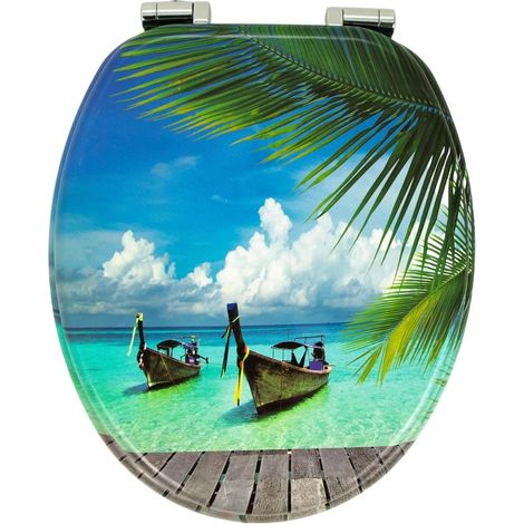 Sedile wc copri vater universale frizionato fantasia in mdf chiusura rallentata fantasia hawaii - confezione 1