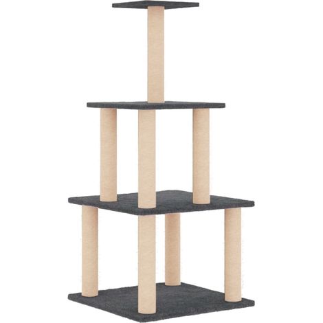 Tiragraffi per gatti Mobili per arrampicata su torre Tiragraffi piattaforma da arrampicata con tiragraffi in sisal scuro 111 cm grigio 020022646
