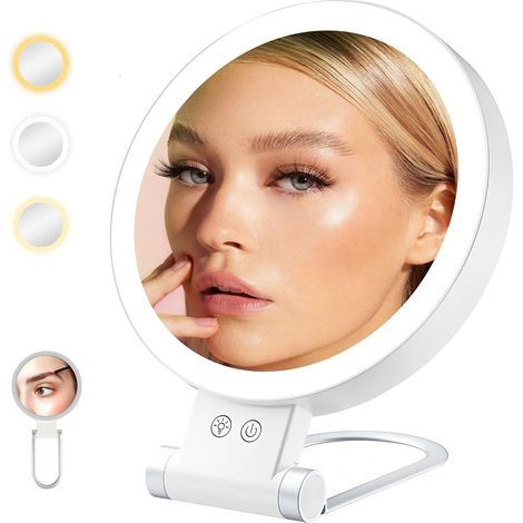 30x Magnifying Mirror, Adjustable Brightness, Foldable and Rechargeable LED Desktop Mirror for Bedroom, Dressing Table and Travel (1/5)
