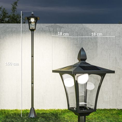 LED Solar Gartenlaterne, Stehleuchte aus Edelstahl Gartenlampe 160 cm hoch Windlicht Außenleuchte IP44, Solarlampe mit Lichtsensor 30 Lumen Erdspieß, Gartenlampe für Garten Balkon Schwarz (1/5)