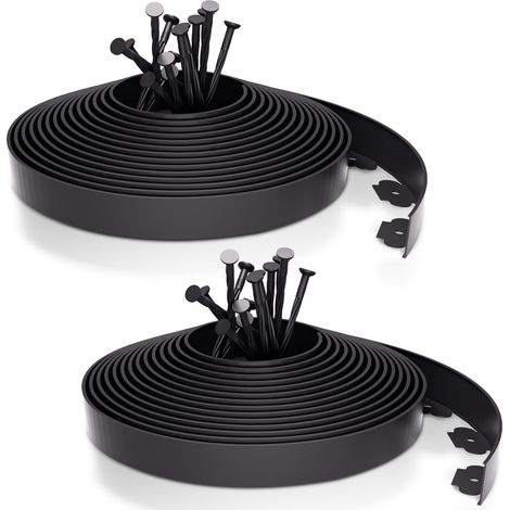 Randaco 20m Bordure de Pelouse en Plastique, Flexible Bordure de Jardin Bordure de Gazon Décorative de Jardin avec 60 Piquets d'ancrage