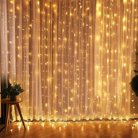 Guirnalda de luces tipo cortina, guirnalda de luces impermeables con enchufe, decoración de pared para dormitorio en Navidad o jardín en vacaciones.