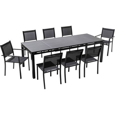 Ensemble table de jardin extensible et 8 assises en aluminium gris