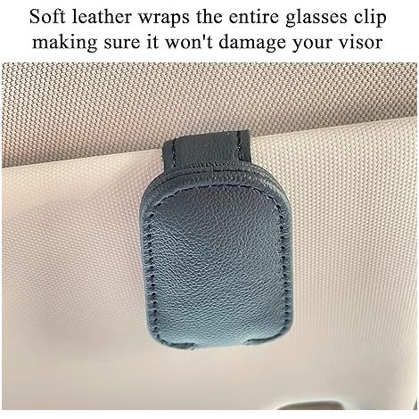 Sonnenbrillenhalter für die Sonnenblende im Auto, magnetischer Sonnenbrillenhalter aus Leder fürs Auto, Tickethalter, Sonnenbrillenhalter, Zubehör für die Sonnenblende im Auto (1, schwarz)