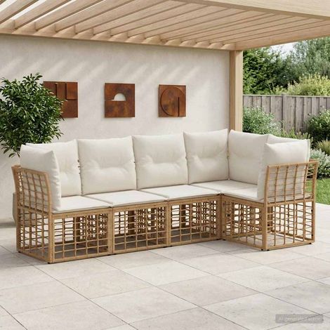 vidaXL  Outdoor Sofa Set  Natural Poly Rattan
